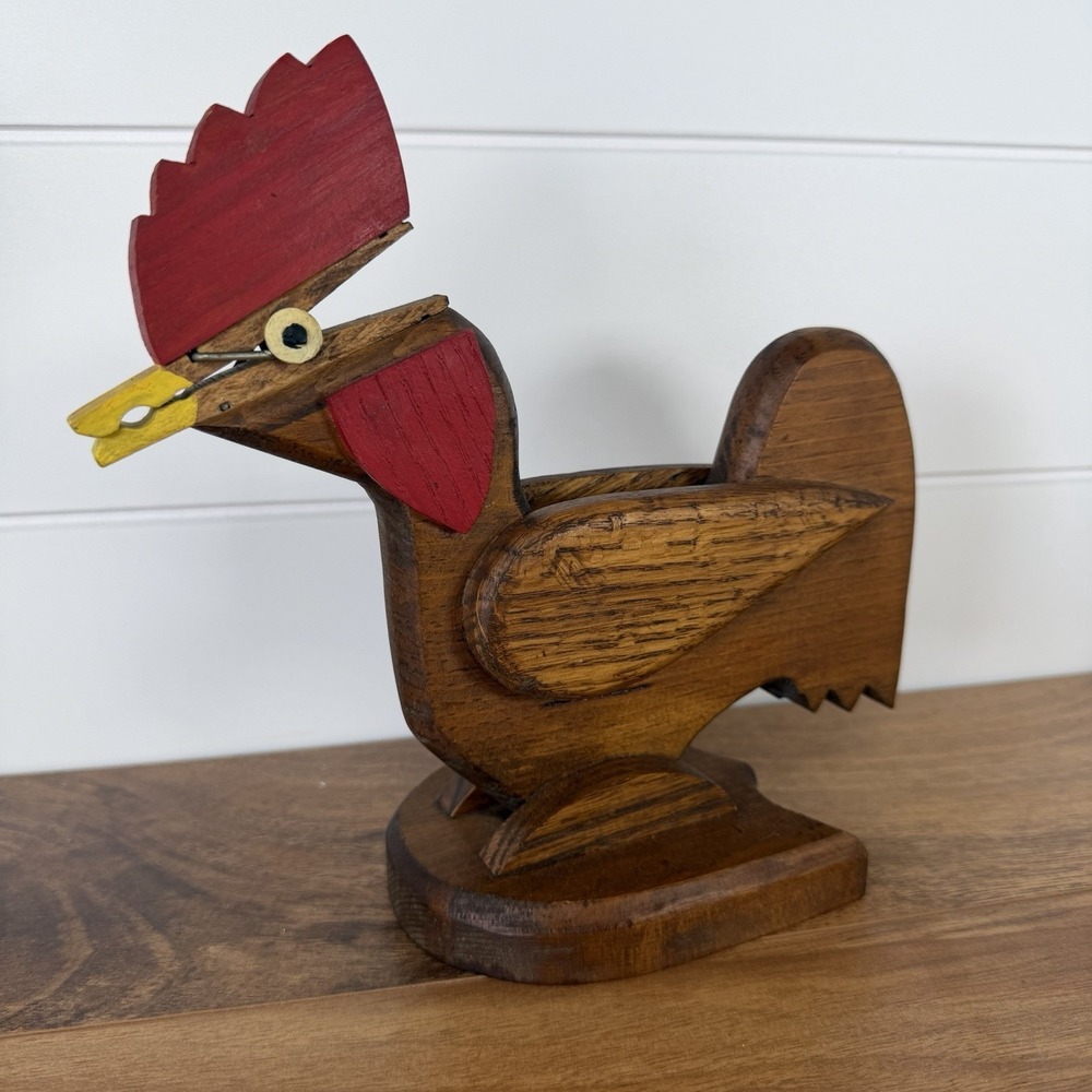 VTG Chicken Rooster Recipe Card Holder Clothespin Country Farm Kitchen Decor